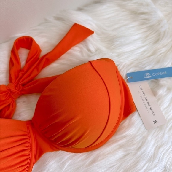 NWT CUPSHE Padded Underwire Halter Bikini Top Orange Size Medium - Picture 3 of 16